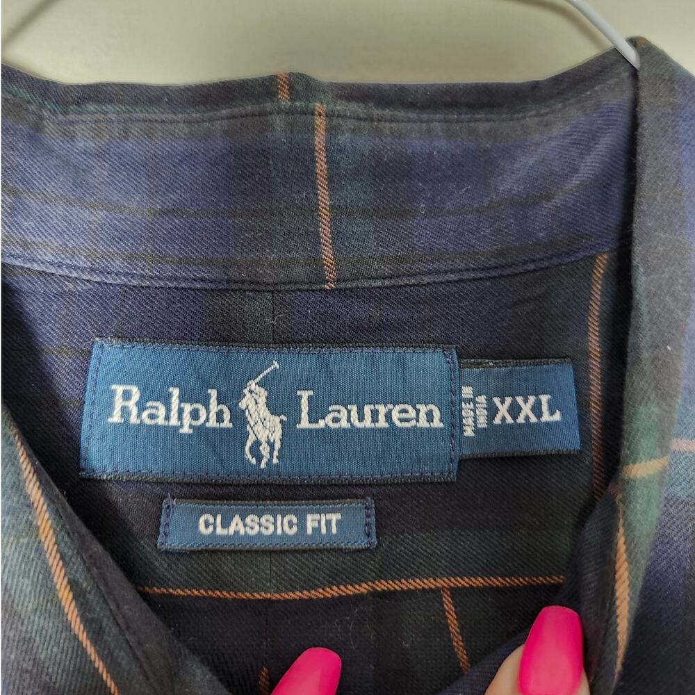 Ralph Lauren Classic Fit Shirt Size XXL Button Down Long Sleeve Plaid Blue Green - Picture 3 of 3
